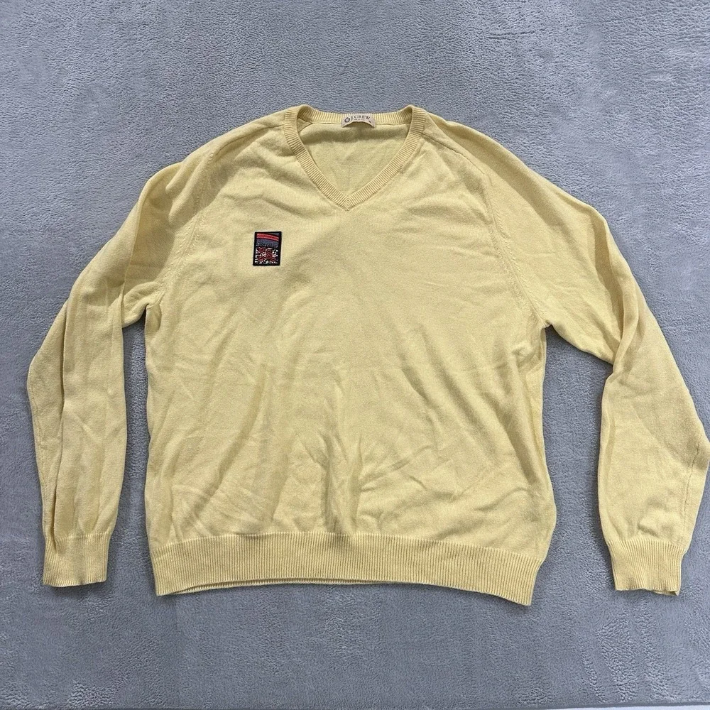 Vintage J. CREW VNeck Sweater Pullover Unisex XL Yellow Cashmere Blend Formal